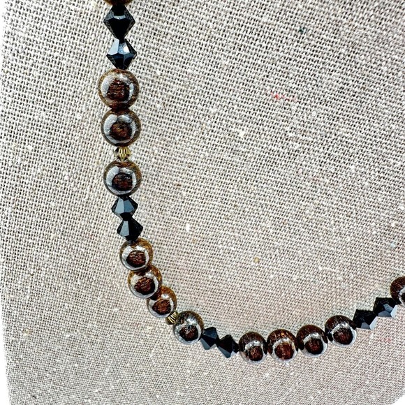 Necklace Round Bronzite Faceted Black Bicone Crystal Beads 20" L - Picture 4 of 8